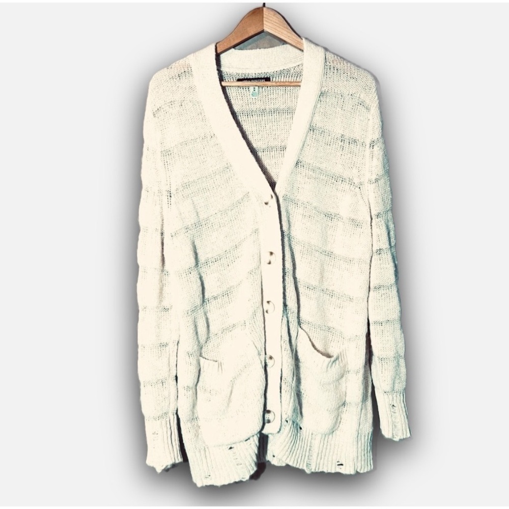 Cream Cable Knit Button Down Cardigan Oversized - Picture 2 of 9